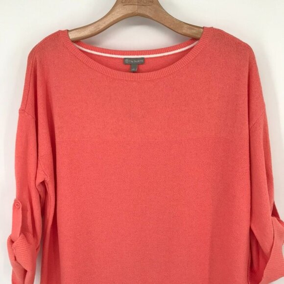 T By Talbots Coral Sweater 3/4 roll tab Sleeve  Womens size large cotton new - Picture 6 of 10